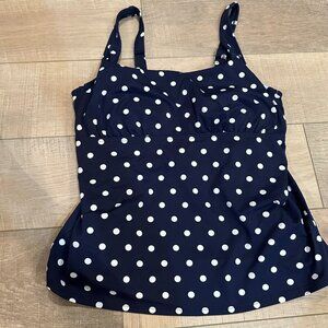 LANDS END WOMENS 14DDD NAVY BLUE POLKA DOT TANKINI